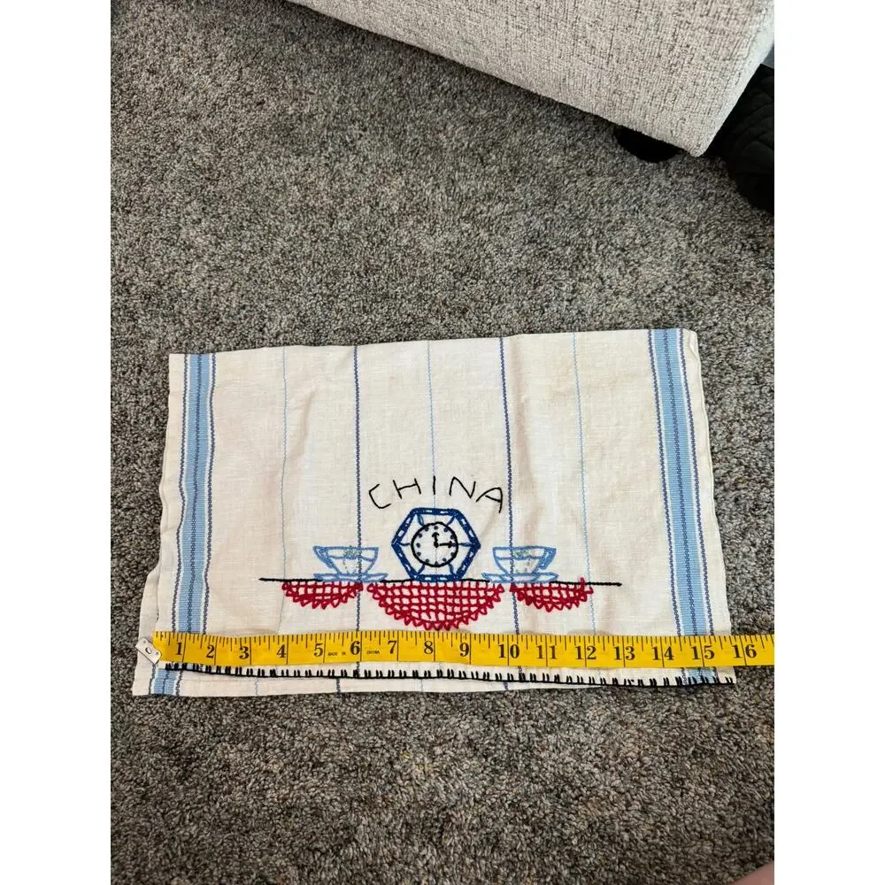 Vintage Hand Embroidered China Tea Towel Approx 20